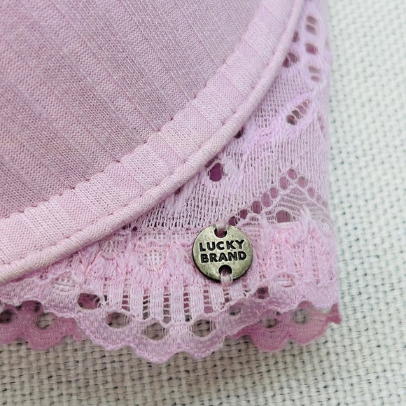 Lucky Brand Pink Lace Trim  Push Up Bra 36C Underwire Dainty Soft Cottagecore - Picture 6 of 6